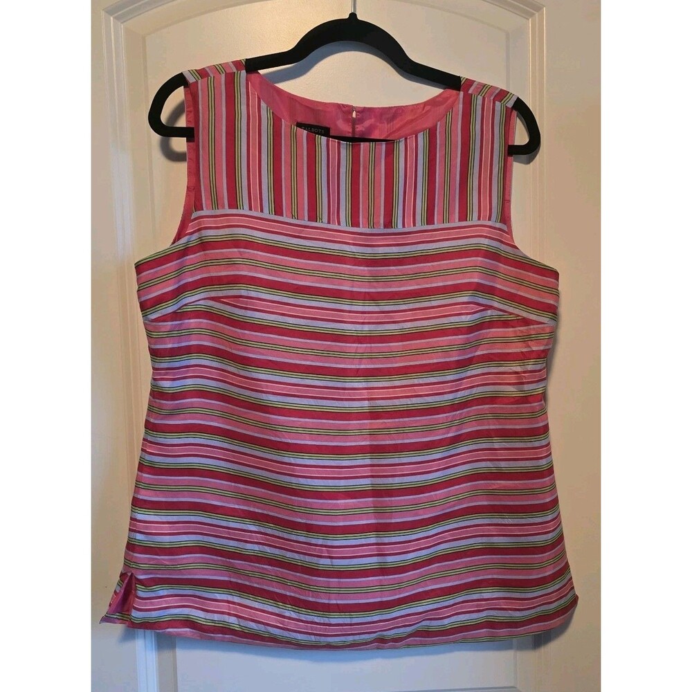 Talbots Striped Sleeveless Silk Blouse Lined Boat Neck Striped Size 12